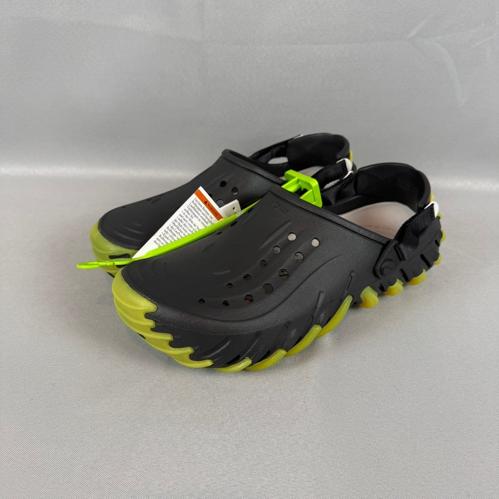 Crocs Echo Icy RO Clogs Mens 8 Black Yellow Unisex W10 Utility 211458-001 NWT